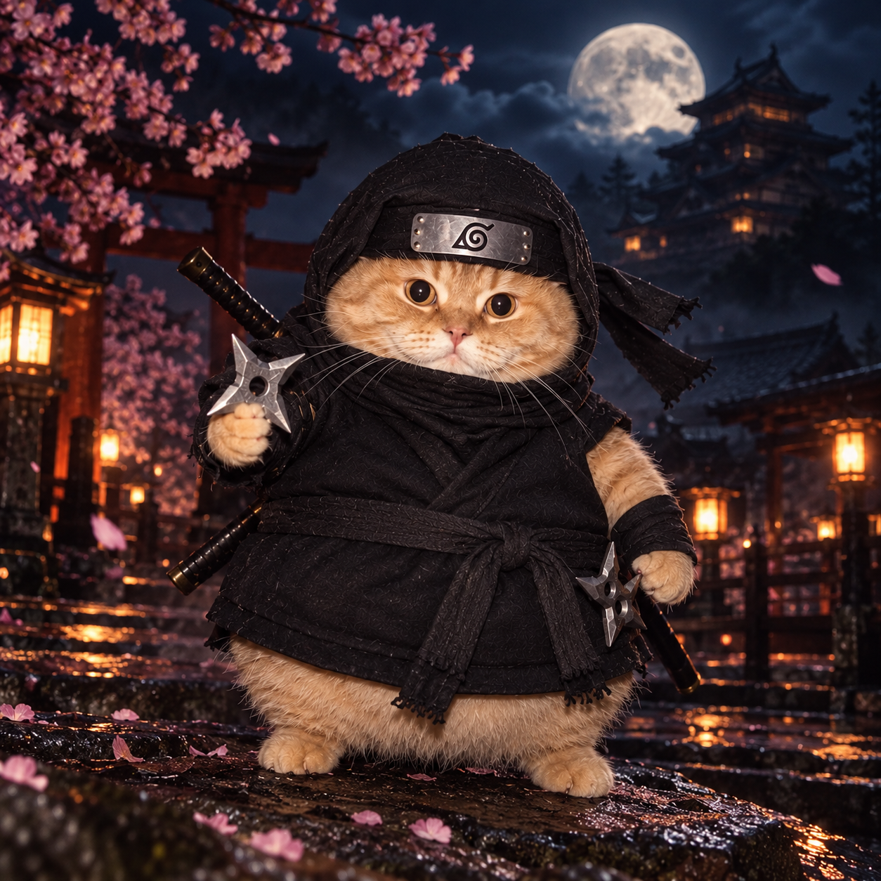 Ninchi the chubby orange ninja cat
